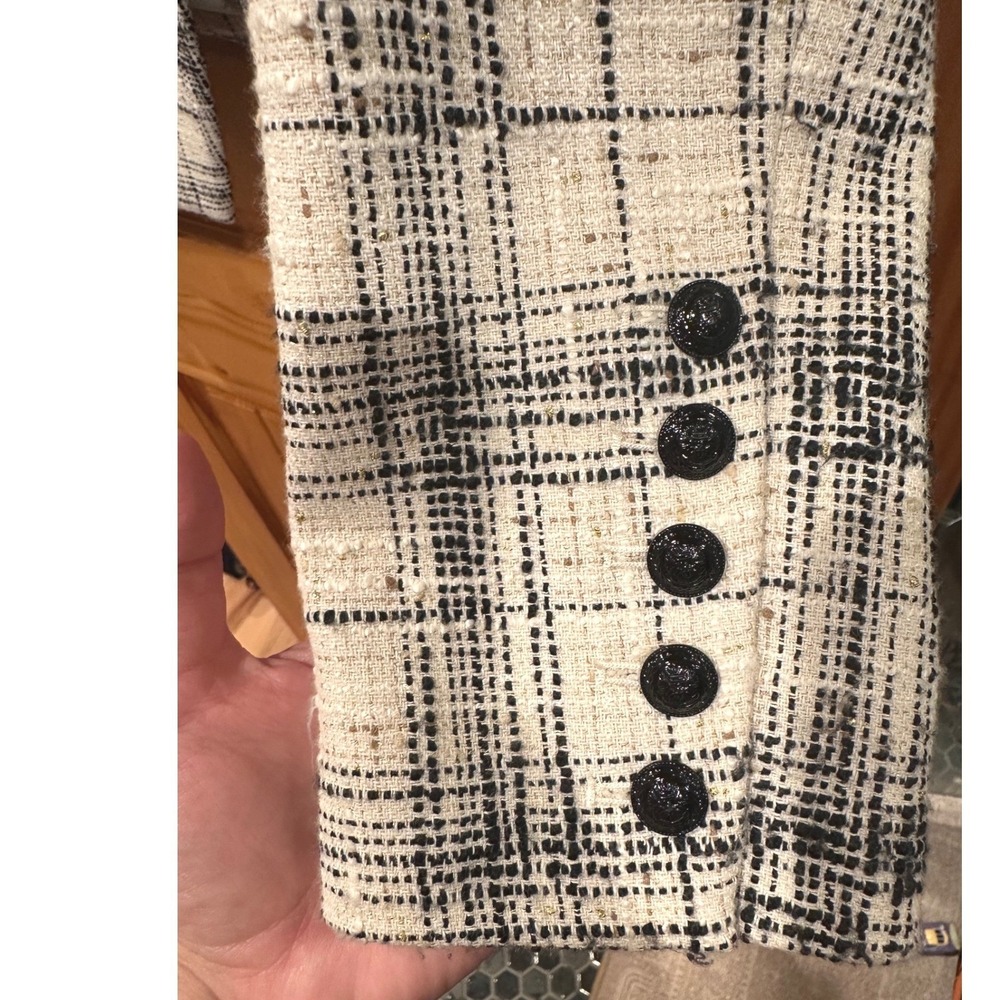 L'Agence Brooke Tweed Double-Breasted Cropped Blazer Cream Black Plaid Jacket 10 - Picture 5 of 7